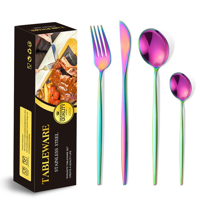 Tacamuri Portugheze, Set Din 24 De Piese Din Otel Inoxidabil, 6 Cutie, 6 Furculite, 6 Linguri De Masa, 6 Linguri Pentru Ceai, Fade Multicolor - vivimall.ro