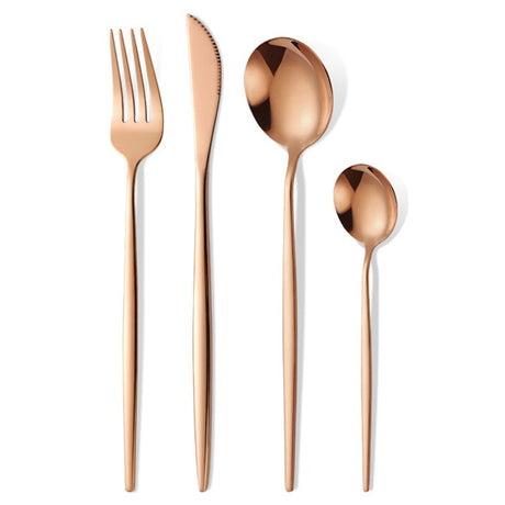 Tacamuri Portugheze, Set Din 24 De Piese Din Otel Inoxidabil, 6 Cutie, 6 Furculite, 6 Linguri De Masa, 6 Linguri Pentru Ceai, Gold - vivimall.ro