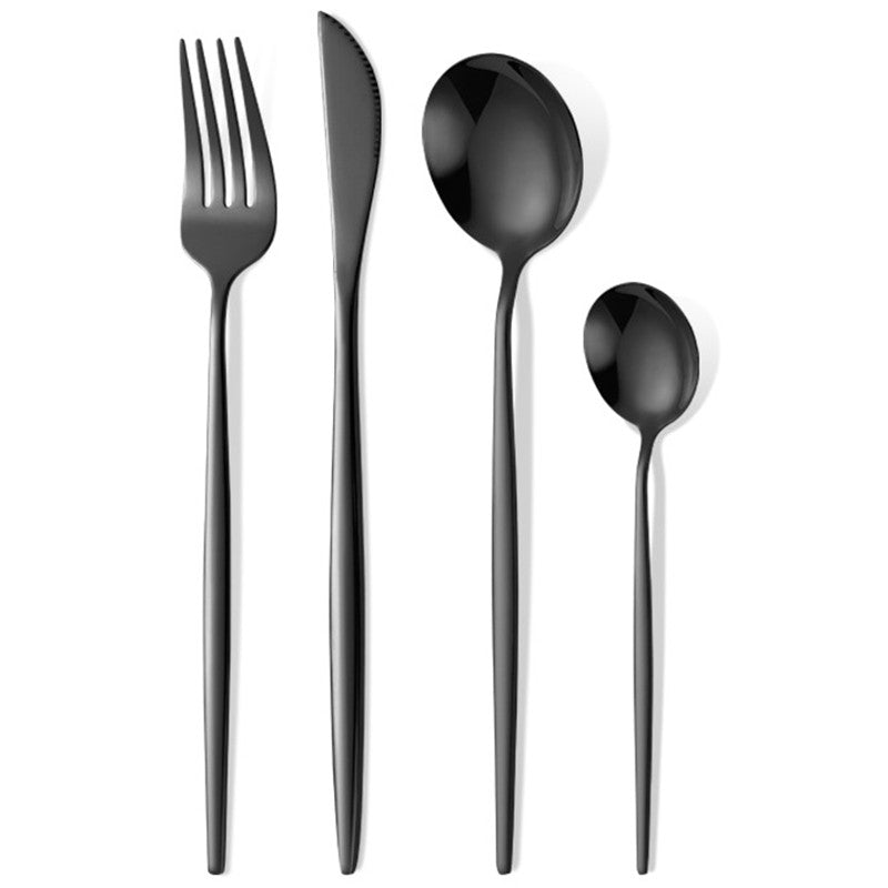 Tacamuri Portugheze, Set Din 24 De Piese Din Otel Inoxidabil, 6 Cutie, 6 Furculite, 6 Linguri De Masa, 6 Linguri Pentru Ceai, Negru Cosmic - vivimall.ro