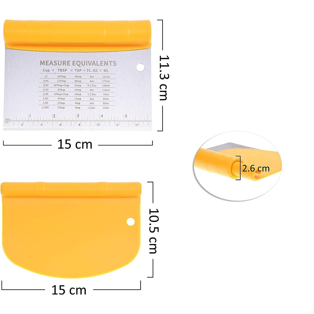 Taietor Aluat 15 X 10.5 Cm 2 In 1, Lama Otel Inoxidabil, Maner Din Abs, Gradat, Paleta Plastic, Galben - vivimall.ro