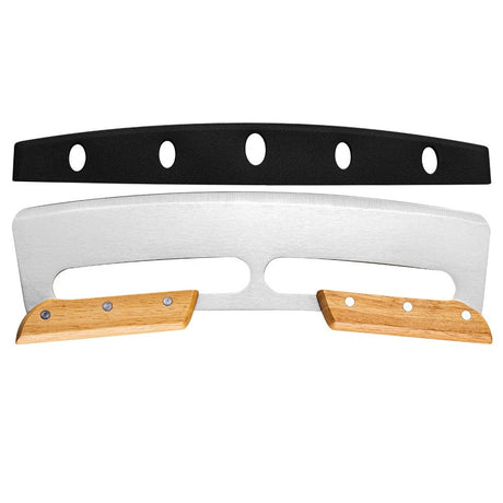 Taietor Feliator de Pizza, Vivimall, din Otel Inoxidabil, cu Capac, Maner din Doua Bucatie, din Lemn, Antialunecare, Lama Neteda si Ascutita, 34x10 cm, Maro - vivimall.ro