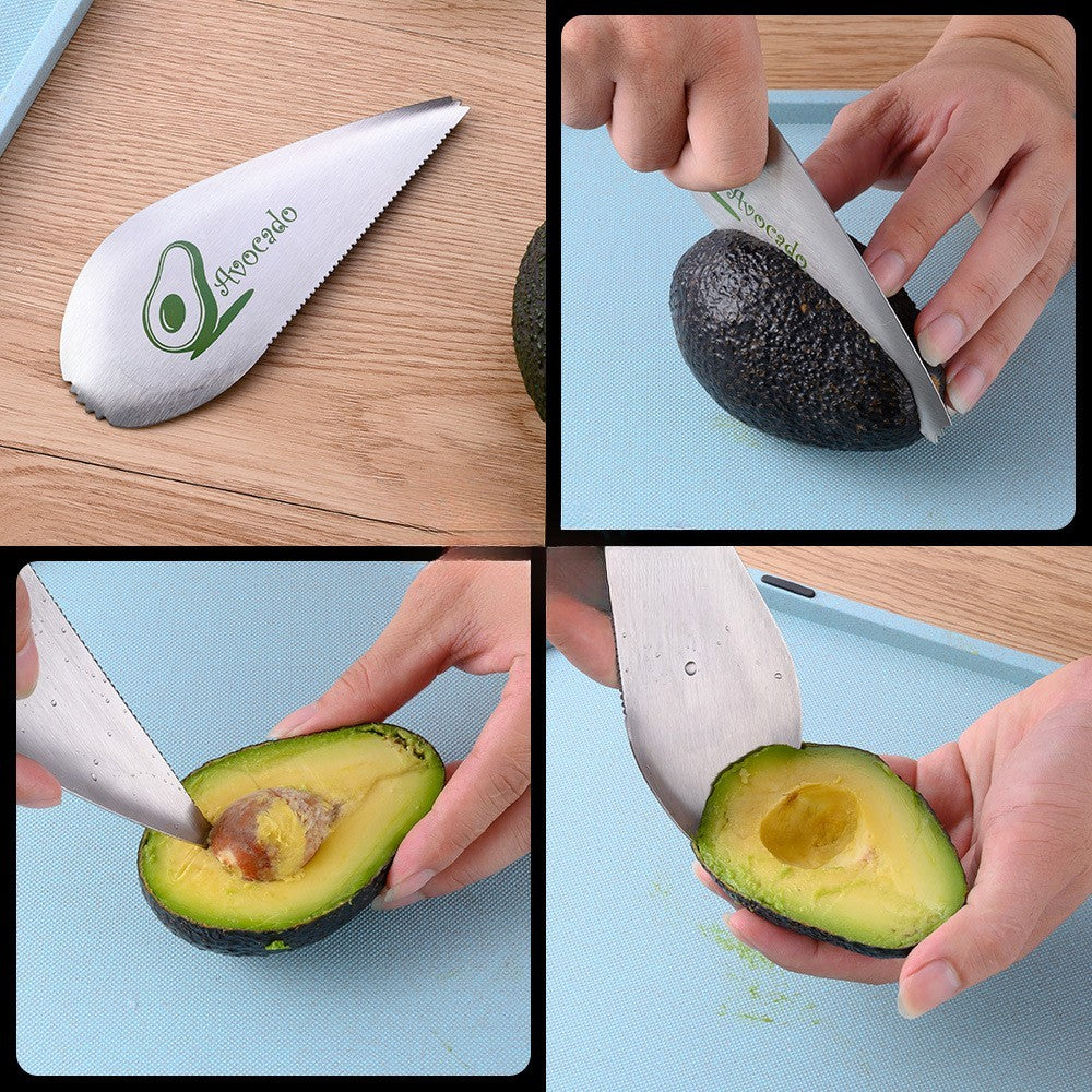 Taietor Special Pentru Avocado 3 In 1, Forma Curbata, Zimti Pentru Apucare Si Taiere, Din Otel Inoxidabil, 15 X 6 Cm, Gri - vivimall.ro