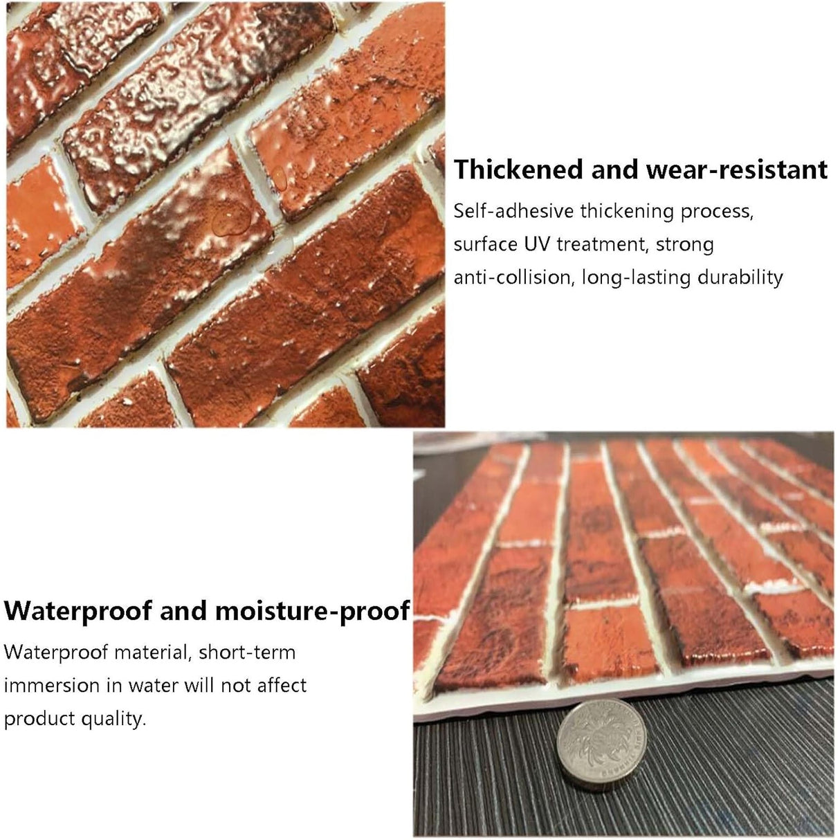 10 x Placi Tapet Autocolant 3D cu Imitatie de Caramida, pentru Perete Bucatarie Sufragerie, Usor de Curatat, Rezistent la Apa, Autoadeziv, 30x30 cm, Rosu - vivimall.ro