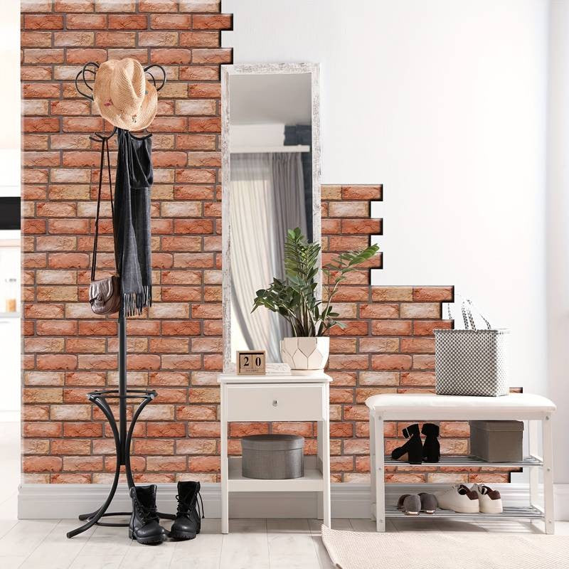 Set 10 X Placi Tapet Autocolant 3D Cu Imitatie De Caramida, Pentru Perete Bucatarie Sufragerie, Usor De Curatat, Rezistent La Apa, Autoadeziv, 30X30 Cm, Maro - vivimall.ro