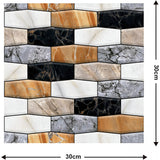 Set 10 x Placi Tapet Autocolant 3D cu Imitatie de Marmura Asimetrica,  pentru Perete Bucatarie Sufragerie, Usor de Curatat, Rezistent la Apa, Autoadeziv, 30x30 cm, Maro Gri Negru - vivimall.ro