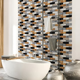 Set 10 x Placi Tapet Autocolant 3D cu Imitatie de Marmura Asimetrica,  pentru Perete Bucatarie Sufragerie, Usor de Curatat, Rezistent la Apa, Autoadeziv, 30x30 cm, Maro Gri Negru - vivimall.ro