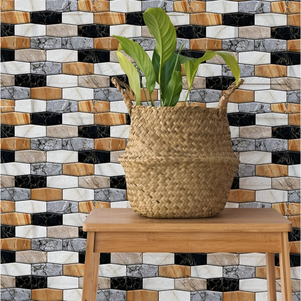 Set 10 X Placi Tapet Autocolant 3D Cu Imitatie De Marmura Asimetrica, Pentru Perete Bucatarie Sufragerie, Usor De Curatat, Rezistent La Apa, Autoadeziv, 30X30 Cm, Maro Gri Negru - vivimall.ro
