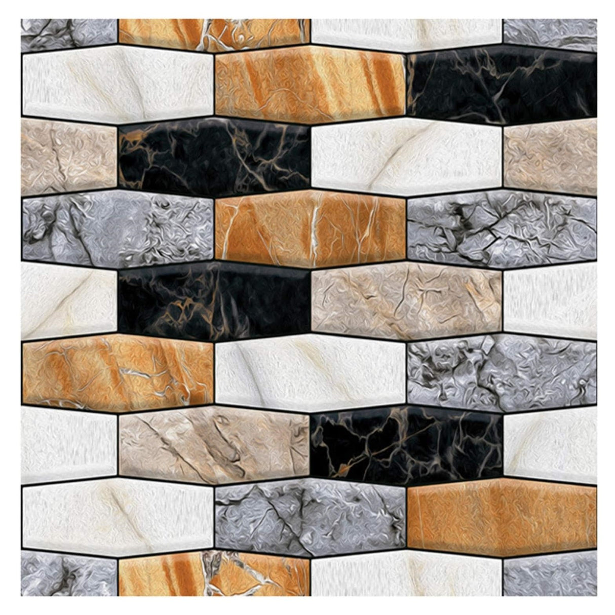 Set 10 x Placi Tapet Autocolant 3D cu Imitatie de Marmura Asimetrica,  pentru Perete Bucatarie Sufragerie, Usor de Curatat, Rezistent la Apa, Autoadeziv, 30x30 cm, Maro Gri Negru - vivimall.ro