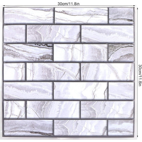 10 X Placi Tapet Autocolant 3D Cu Imitatie De Marmura Dreptunghiulara, Pentru Perete Bucatarie Sufragerie, Usor De Curatat, Rezistent La Apa, Autoadeziv, 30X30 Cm, Gri - vivimall.ro