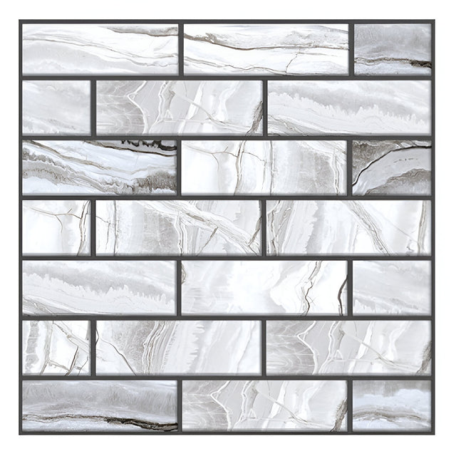 10 x Placi Tapet Autocolant 3D cu Imitatie de Marmura Dreptunghiulara, pentru Perete Bucatarie Sufragerie, Usor de Curatat, Rezistent la Apa, Autoadeziv, 30x30 cm, Gri - vivimall.ro