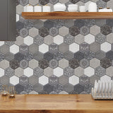 10 X Placi Tapet Autocolant 3D Cu Imitatie De Marmura Hexagonala, Pentru Perete Bucatarie Sufragerie, Usor De Curatat, Rezistent La Apa, Autoadeziv, 30X30 Cm, Gri - vivimall.ro