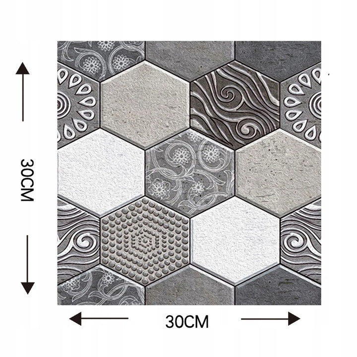 10 X Placi Tapet Autocolant 3D Cu Imitatie De Marmura Hexagonala, Pentru Perete Bucatarie Sufragerie, Usor De Curatat, Rezistent La Apa, Autoadeziv, 30X30 Cm, Gri - vivimall.ro