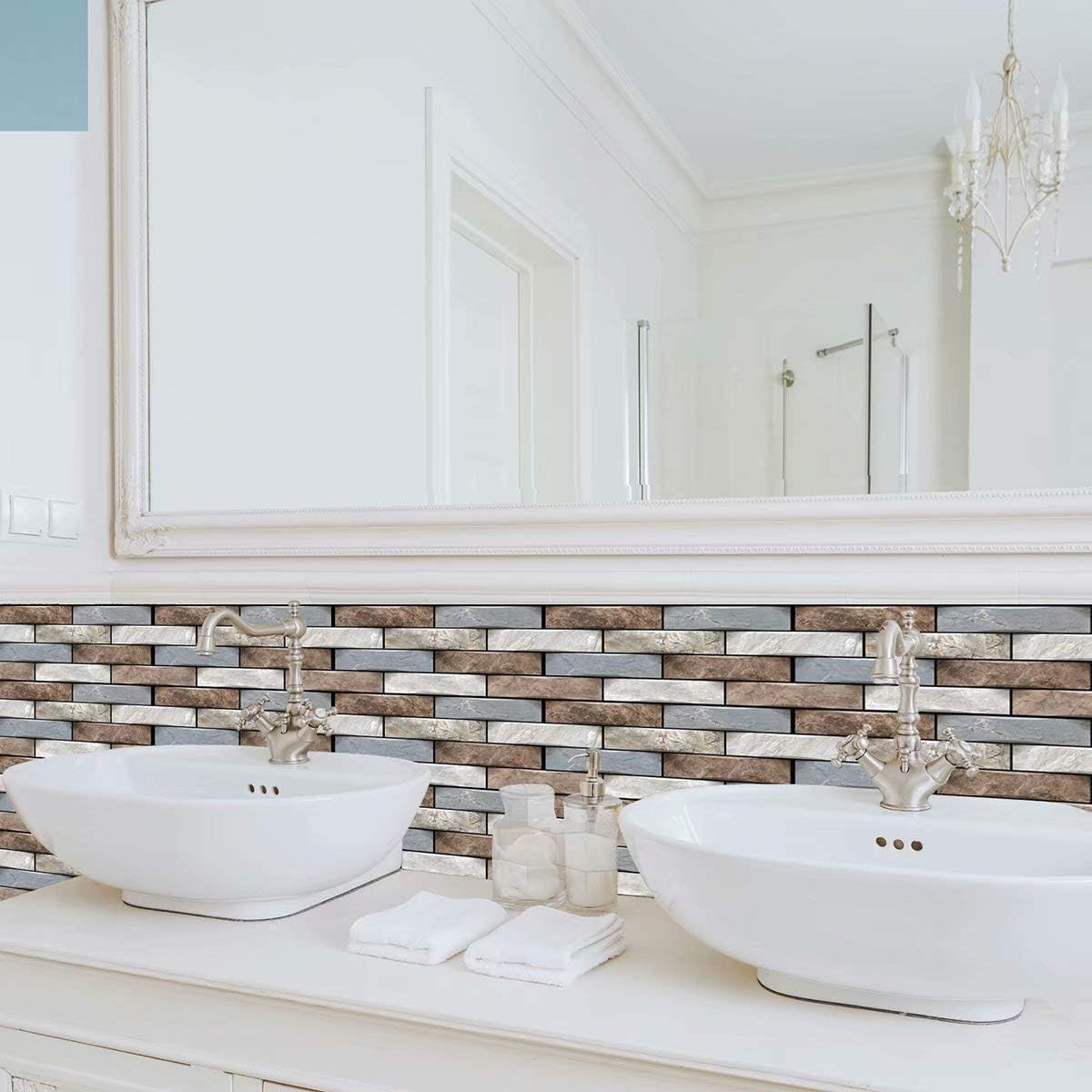 10 x Placi Tapet Autocolant 3D cu Imitatie de Marmura, pentru Perete Bucatarie Sufragerie, Usor de Curatat, Rezistent la Apa, Autoadeziv, 30x30 cm, Gri Maro Bej - vivimall.ro