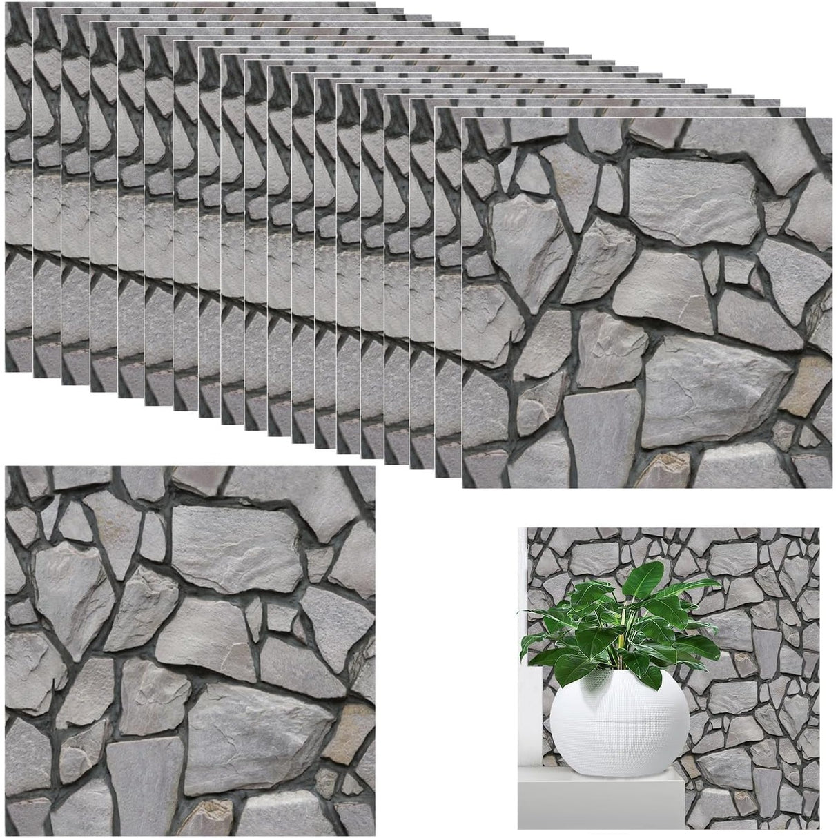 Set 10 X Placi Tapet Autocolant 3D Cu Imitatie De Pietre, Pentru Perete Bucatarie Sufragerie, Usor De Curatat, Rezistent La Apa, Autoadeziv, 30X30 Cm, Gri - vivimall.ro