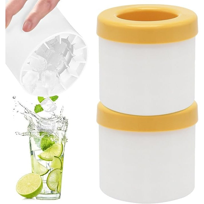 Tava de Gheata din Silicon cu Capac, Vivimall, Forma de Gheata pentru Racirea Bauturilor, in Forma de Pahar, Silicon fara BPA, Cuburi de Gheata, 9x8.5x8 cm, Galben - vivimall.ro