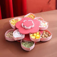 Tava pentru Servire, Vivimall, pentru Fructe / Legume / Snackuri, cu Sertare, Deschidere Rotativa, pe 2 Straturi, in Forma de Floare, 26 x 26 x 11.5 cm Roz - vivimall.ro