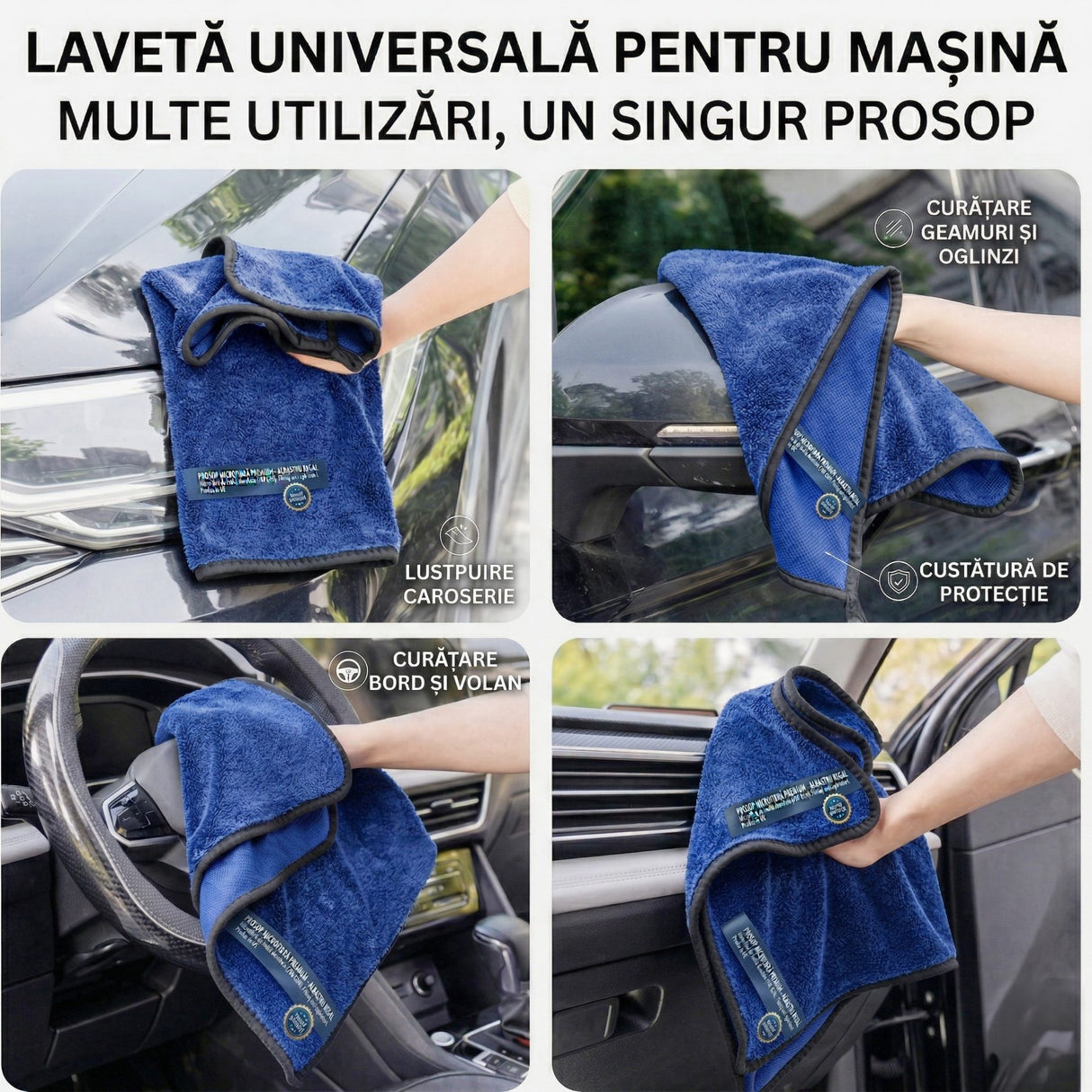 Prosop microfibră auto Flippy utilizat pe caroserie, demonstrație uscare fără urme pe lac