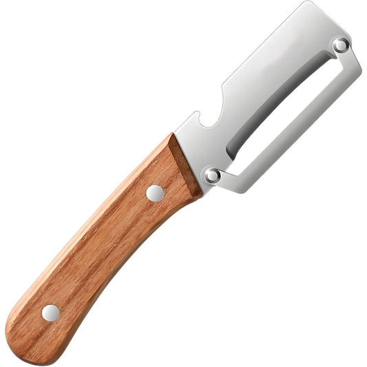 Curatator de Fructe/Legume, Vivimall, 2in1, Desfacator de Sticle, Multifunctional, Maner de Lemn, Maro - vivimall.ro