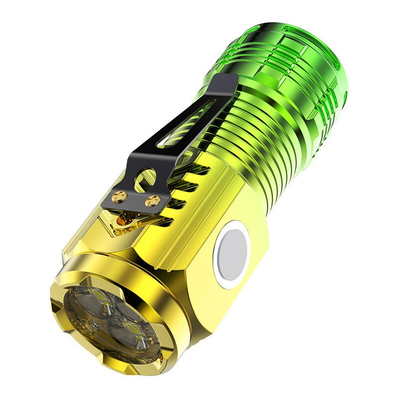 Lanterna Cu 3 Nuclee Led, Incarcare Usb, Autonomie 4-20H, Raza Maxima 100-200 M, 5W, Suport De Agatat, Fund Magnetic, /Verde