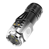 Lanterna cu 3 Nuclee Led, Vivimall, Incarcare USB, Autonomie 4-20h, Raza Maxima 100-200 m, 5W, 4 x 4 x 9 cm, Suport de Agatat, Fund Magnetic, Argintiu - vivimall.ro