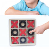 Jucarie Montessori Tic Tac Toe, Flippy, Educativa, Interactiva, din lemn, X si O, 9 Piese, 14.3x14.3 cm, Negru Rosu