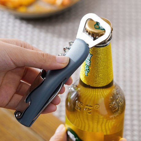 Tirbuson De Sticle 4 In 1, Desfacator De Sticle Multifunctional, Din Inox Cu Maner Anti Alunecare, 13.5 X 4 Cm - vivimall.ro