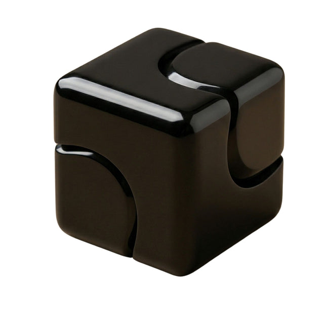 Fidget spinner cub metalic Flippy 2-în-1, culoare neagră, vedere frontală, dimensiuni 2,9×2,9 cm