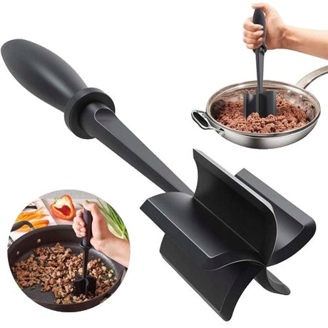 Tocator De Carne Manual, Cu Lama Pentru Tocarea Si Amestecarea Carnii, 28X6Cm, Cu 5 Lame Curbate, Rezistent La Caldura, Multifunctional, Plastic Rezistent, Negru - vivimall.ro