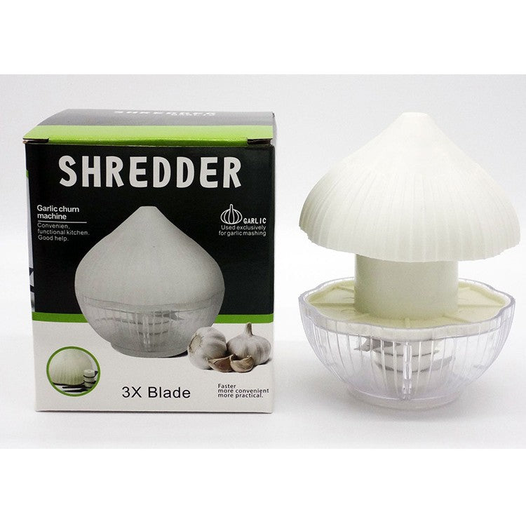 Tocator manual pentru usturoi, in forma de usturoi, cutite rezistente, utilizare prin apasare, material ABS si inox, 9.5x9.5x9.3 cm, alb - vivimall.ro