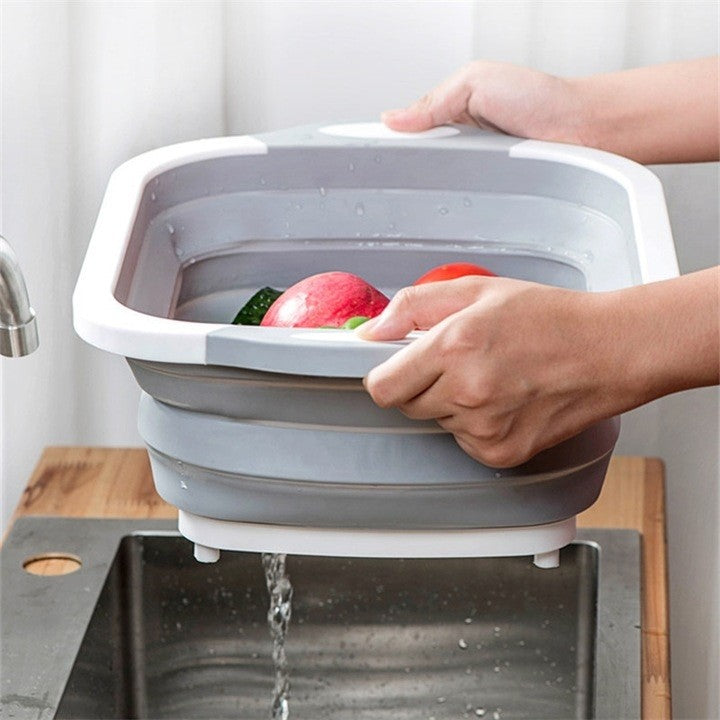Tocator Multifunctional, 2 In 1, Cu Cos Pentru Spalat Si Scurgere Alimente, 480 G, Pliabila, Gri - vivimall.ro