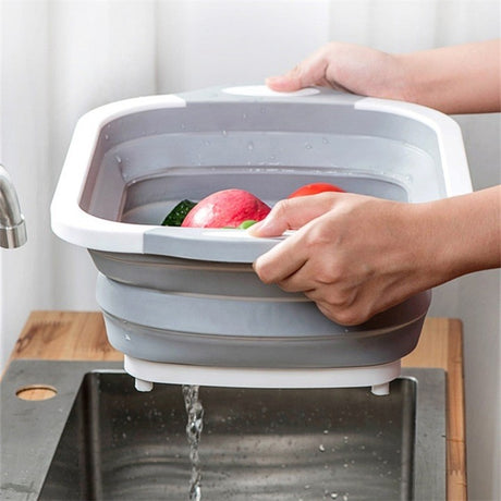 Tocator Multifunctional, 2 In 1, Cu Cos Pentru Spalat Si Scurgere Alimente, 480 G, Pliabila, Gri - vivimall.ro