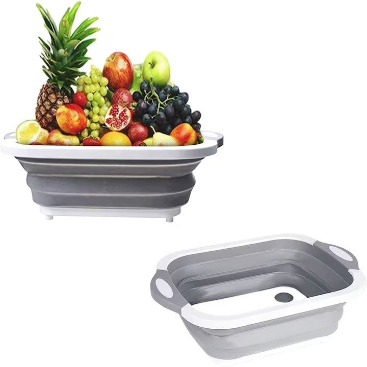 Tocator Multifunctional, 2 In 1, Cu Cos Pentru Spalat Si Scurgere Alimente, 480 G, Pliabila, Gri - vivimall.ro