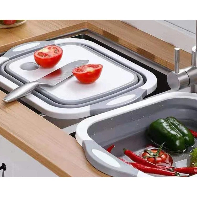 Tocator Multifunctional, 2 In 1, Cu Cos Pentru Spalat Si Scurgere Alimente, 480 G, Pliabila, Gri - vivimall.ro