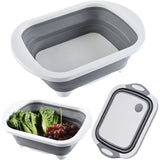 Tocator Multifunctional, 2 In 1, Cu Cos Pentru Spalat Si Scurgere Alimente, 480 G, Pliabila, Gri - vivimall.ro