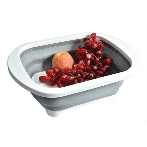 Tocator Multifunctional, 2 In 1, Cu Cos Pentru Spalat Si Scurgere Alimente, 480 G, Pliabila, Gri - vivimall.ro
