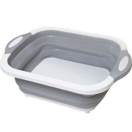 Tocator Multifunctional, Vivimall, 2 in 1, cu Cos pentru Spalat si Scurgere Alimente, 480 g, Pliabila, Gri - vivimall.ro