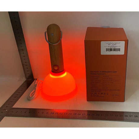 Lampa Nocturna, Vivimall, Model Ventuza de Toaleta, Alimentare USB, din Lemn si Silicon, 16 x 9 cm, Portocaliu - vivimall.ro