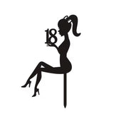 Decoratiune Topper pentru Tort, Vivimall, Model Fata 18 Ani, Dimensiuni 16x11.5 cm, Tematica Majorat, Negru - vivimall.ro