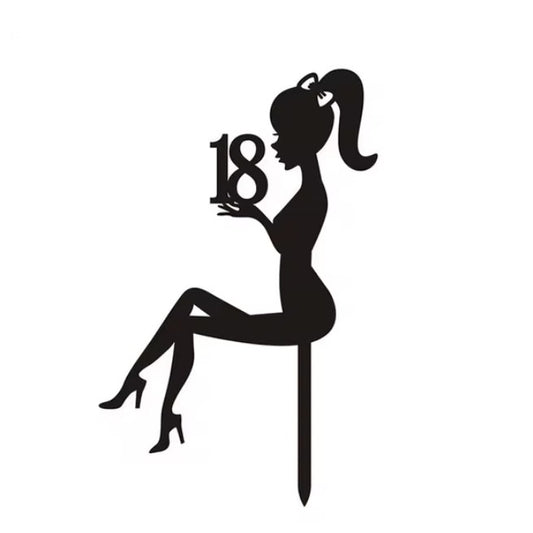Decoratiune Topper pentru Tort, Vivimall, Model Fata 18 Ani, Dimensiuni 16x11.5 cm, Tematica Majorat, Negru - vivimall.ro