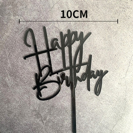 Decoratiune Topper pentru Tort, Vivimall, Model Happy Birthday, Tematica Aniversare, 10 cm, Negru - vivimall.ro