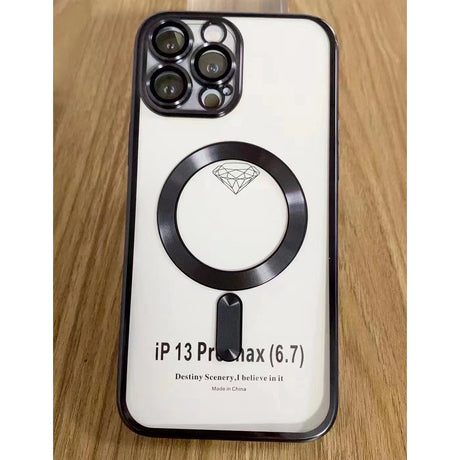 Husa MagSafe pentru Apple iPhone 14 Pro, Full Cover, Protectie camera, Margini colorate Electroplating, Magnetica, Incarcare Wireless, Flippy, Negru - vivimall.ro