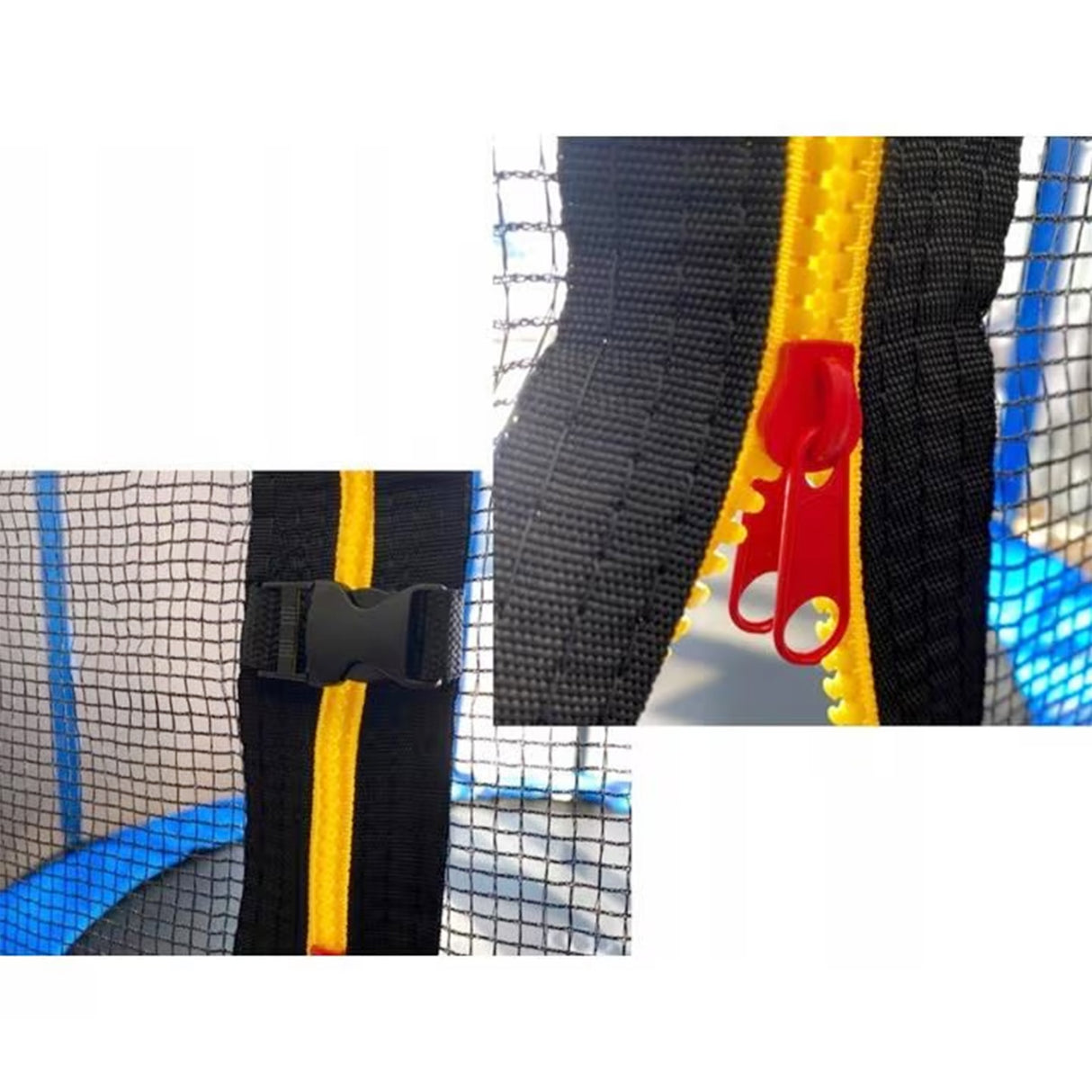 Suprafațǎ elasticǎ trambulinǎ Flippy tratatǎ UV, vedere de sus, grǎdinǎ exterior albastru negru