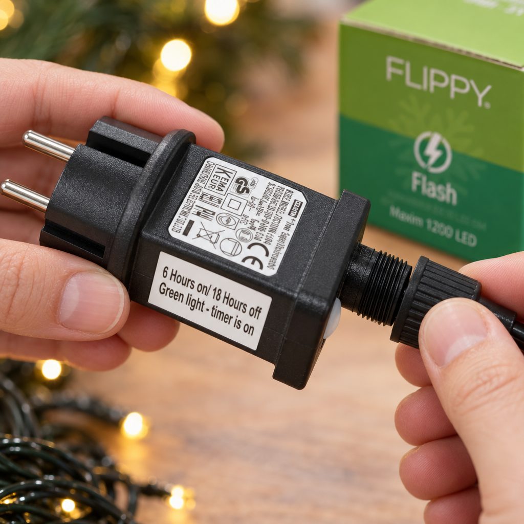 Transformator pentru Instalatie Luminoasa cu Flash, Flippy, 9 W, 31 V, pentru Maxim 1200 LED-uri, cu Temporizator 6 Ore Pornit / 18 Ore Oprit, 11 cm, Negru