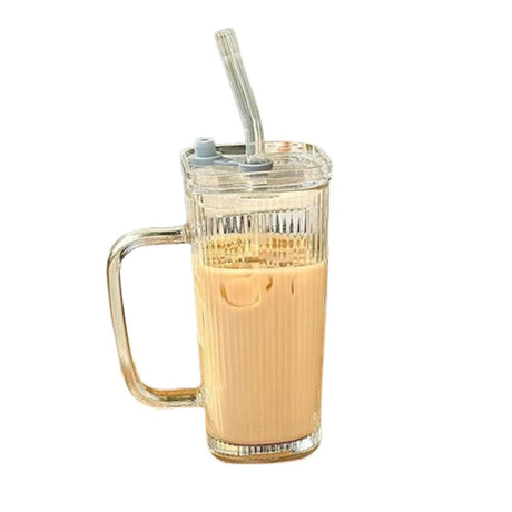 Pahar Pentru Racoritoare, Din Sticla, 330 Ml, Cu Pai Si Maner - vivimall.ro