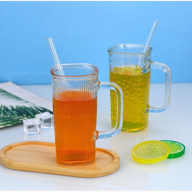 Pahar Pentru Racoritoare, Din Sticla, 330 Ml, Cu Pai Si Maner - vivimall.ro