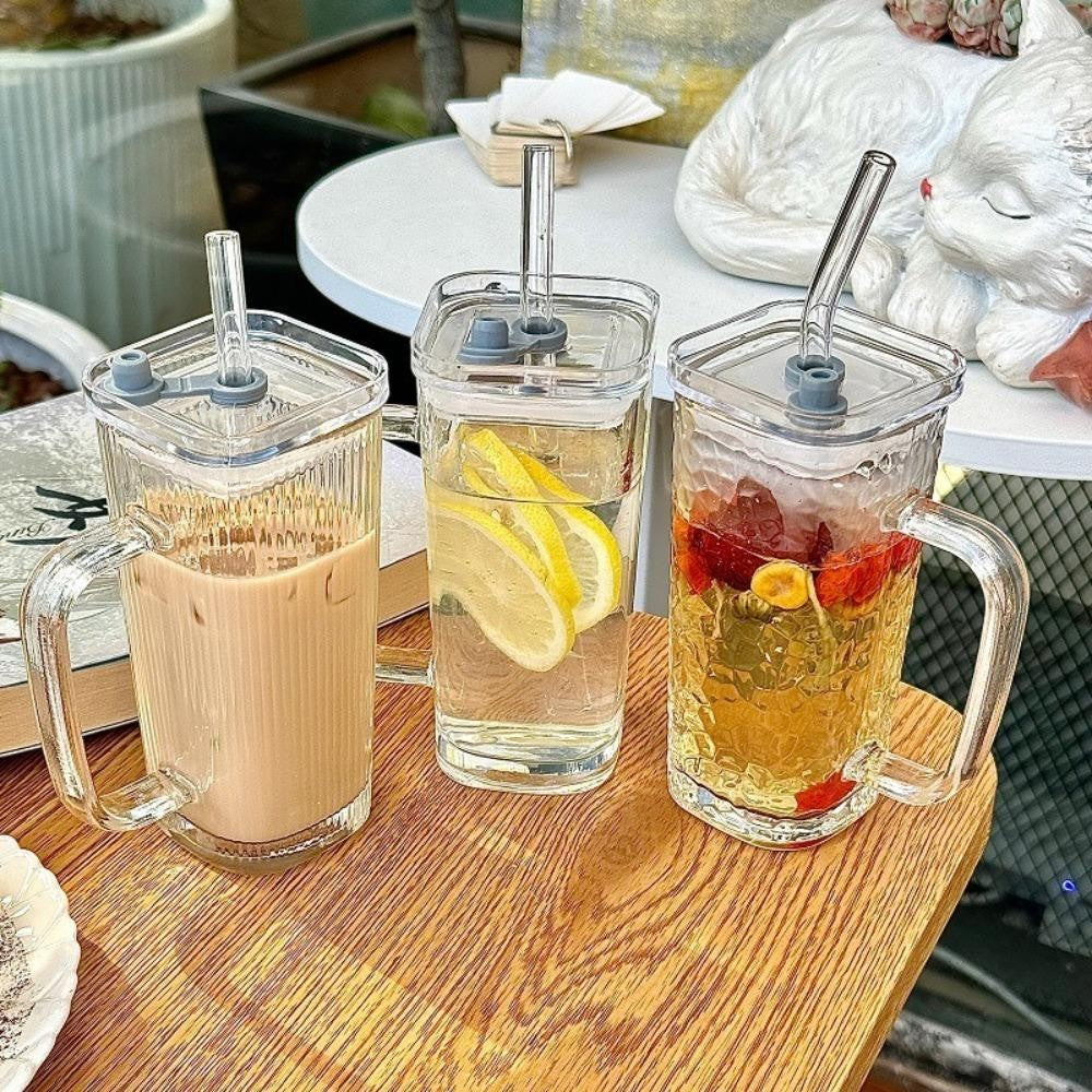 Pahar Pentru Racoritoare, Din Sticla, 330 Ml, Cu Pai Si Maner - vivimall.ro