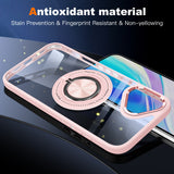 Husă transparentă-roz iPhone 16 Plus montată pe telefon, vedere spate complet