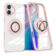 Husă TPU transparentă-roz pentru iPhone 16 Plus cu inel magnetic rotativ MagSafe, vedere frontală