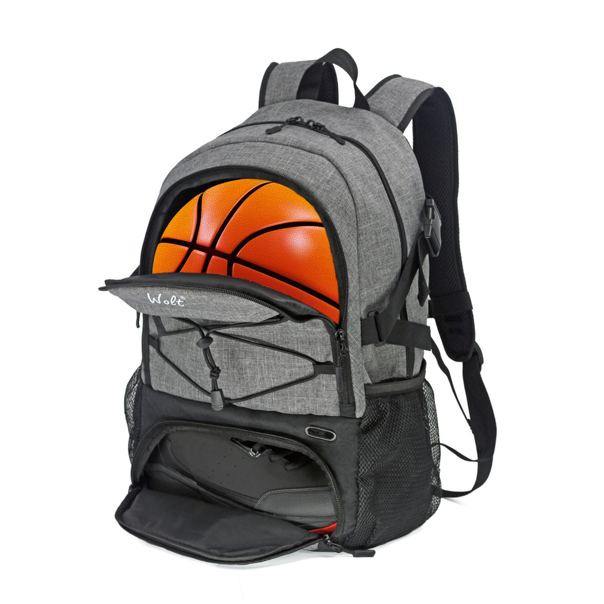 Rucsac De Baschet Multifunctional, Pentru Calatorie, Sport, Scoala, Cu Compartiment Pentru Pantofi Si Minge, 32 Litri, Gri-