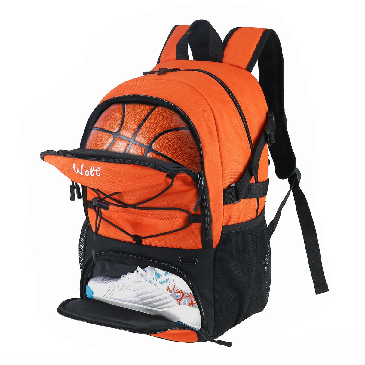 Rucsac De Baschet Multifunctional, Pentru Calatorie, Sport, Scoala, Cu Compartiment Pentru Pantofi Si Minge, 32 Litri, -Negru